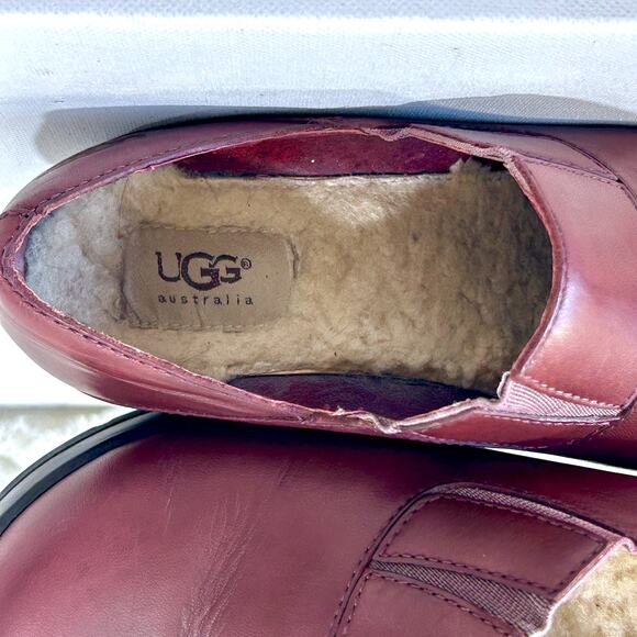 Y2K Vintage UGG Australia Burgundy Leather Clogs wedge heel mule Minimalist 8 - Picture 9 of 11